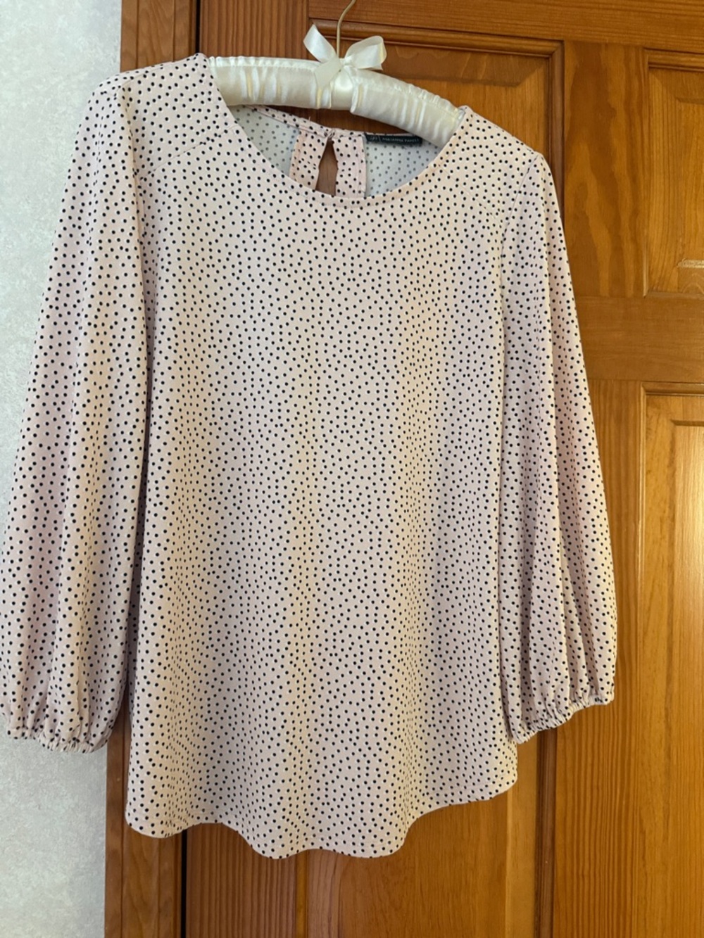 Adrianna Papell Light Blush Pink Polka Dot Balloon Sleeve Blouse